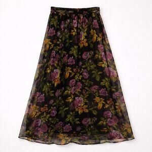 Whimsygoth Floral Maxi Skirt Sheer Black Purple Rose Fairycore Floral